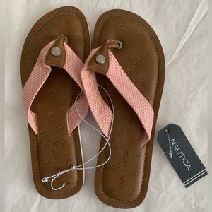 NWT Nautica Coral and Brown Flip Flops